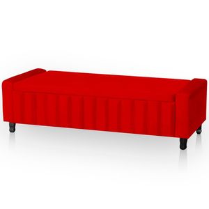 Calçadeira Baú Casal King Size Estofada Alicia Veludo Cor Vermelho