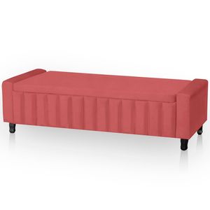Calçadeira Baú Casal King Size Estofada Alicia Veludo Cor Rose