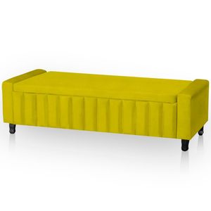 Calçadeira Baú Casal King Size Estofada Alicia Veludo Cor Amarelo