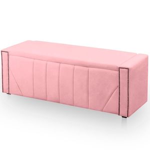 Calçadeira Baú Casal Estofada Toronto Veludo Cor Rosa Bebe