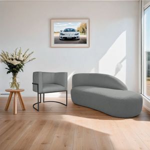 Kit Divã Luna 185cm Lado Direito E 01 Poltrona Base De Ferro Preto Suede Cor Cinza