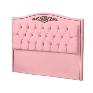 Cabeceira Casal Estofada Para Cama Box Maitê Veludo Cor Rosa Bebe