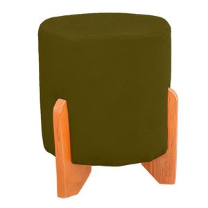 Puff Thor Luxo Madeira Maciça Redondo Suede Cor Tabaco