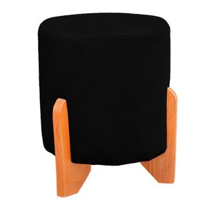 Puff Thor Luxo Madeira Maciça Redondo Suede Cor Preto