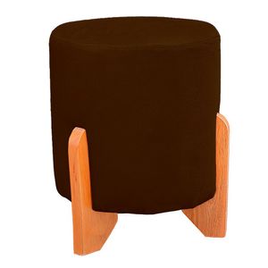 Puff Thor Luxo Madeira Maciça Redondo Suede Cor Marrom