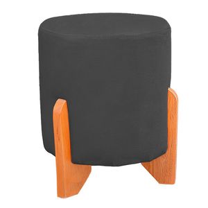Puff Thor Luxo Madeira Maciça Redondo Suede Cor Cinza Chumbo