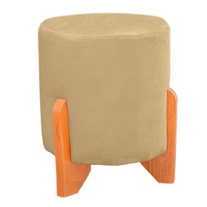 Puff Thor Luxo Madeira Maciça Redondo Suede Cor Bege