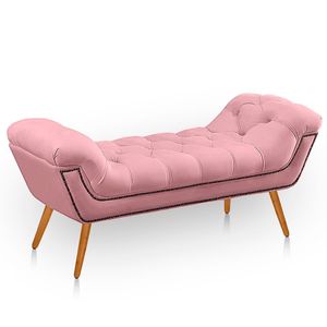 Recamier Estofada Casal King Size Ayla Veludo Cor Rosa Bebe