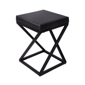 Banquinho Zênite - Metalon Preto - Assento Estofado Preto - 47cm