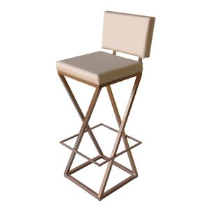 Banqueta Zênite Com Encosto - Cobre - Assento Estofado Pérola - 75cm