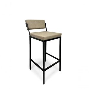 Banqueta Prisma Com Encosto Estofada Metalon Preto Bege - 65cm
