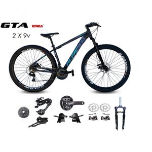 Bicicleta Aro 29 Alfameq Afx Kit 2x9 Gta Sunrun Disco K7 11/36 Pedivela 24/38d Garfo Trava - Preto/verde/lilias Tam.15