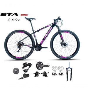 Bicicleta Aro 29 Alfameq Afx Kit 2x9 Gta Sunrun Freio Disco K7 11/36 Pedivela 24/38d Garfo Com Trava - Preto/rosa Tam.17