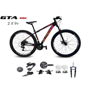 Bicicleta Aro 29 Alfameq Afx Kit 2x9 Gta Sunrun Disco K7 11/36 Pedivela 24/38d Garfo Trava - Preto/laranja/pink Tam.17