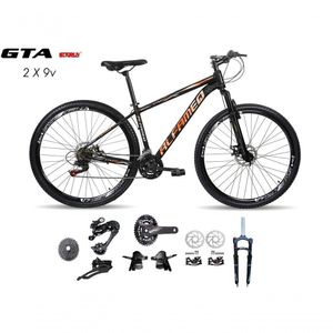 Bicicleta Aro 29 Alfameq Afx Kit 2x9 Gta Sunrun Freio Disco K7 11/36 Pedivela 24/38d Garfo Trava - Preto/laranja Tam.21