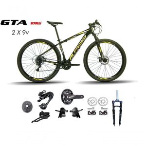 Bicicleta Aro 29 Alfameq Afx Kit 2x9 Gta Sunrun Freio Disco K7 11/36 Pedivela 24/38d Garfo Trava - Preto/amarelo Tam.15