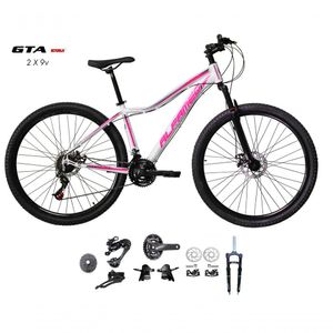 Bicicleta Aro 29 Alfameq Pandora Kit 2x9 Gta Sunrun Freio Disco K7 11/36 Pedivela 24/38d Garfo Trava -branco/rosa Tam.15