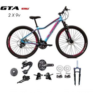 Bicicleta Aro 29 Alfameq Pandora Kit 2x9 Gta Sunrun Freio Disco K7 11/36 Pedivela 24/38d Garfo Trava - Azul/rosa Tam.17