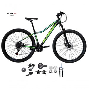 Bicicleta Aro 29 Alfameq Pandora Kit 2x9 Sunrun Disco K7 11/36 Pedivela 24/38d Garfo Trava - Preto/amarelo/pink Tam.17