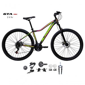 Bicicleta Aro 29 Alfameq Pandora Kit 2x9 Sunrun Disco K7 11/36 Pedivela 24/38d Garfo Trava - Preto/amarelo/pink Tam.15