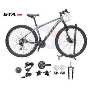 Bicicleta Aro 29 Gti Roma Kit 2x9 Gta Sunrun Freio Disco K7 11/36 Pedivela 24/38d Garfo Com Trava - Cinza/preto Tam.15