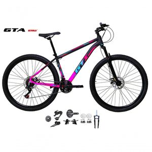 Bicicleta Aro 29 Gti Roma Kit 2x9 Gta Sunrun Freio Disco K7 11/36 Pedivela 24/38d Garfo Com Trava - Preto/rosa Tam.15