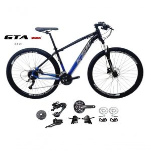 Bicicleta Aro 29 Ksw Xlt Kit 2x9 Gta Sunrun Freio Disco K7 11/36 Pedivela 24/38d Garfo Com Trava - Preto/azul Tam.21