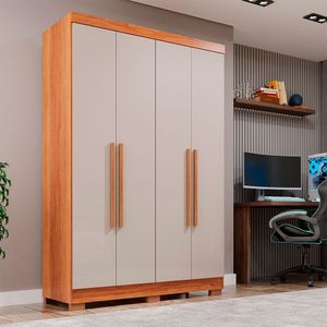 Guarda-roupa Casal Com Pé 4 Portas 2 Gavetas Recife Sallêto Cinamomo Com Off White