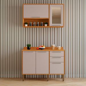 Cozinha Compacta 2 Peças 5 Portas 2 Gavetas Paris Sallêto Cinamomo Com Off White
