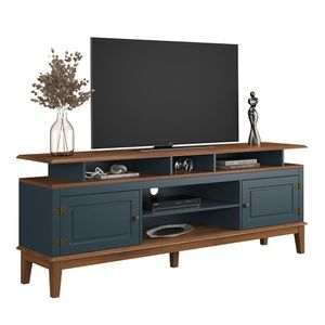 Rack De Madeira Maciça Com 2p Base Elevada Azul Petróleo