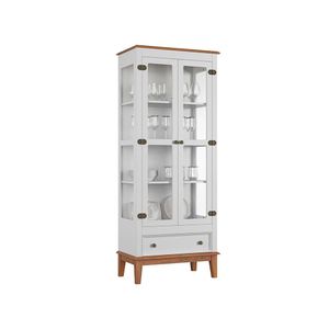 Cristaleira De Madeira Maciça 2 Portas + 1 Gaveta Branco