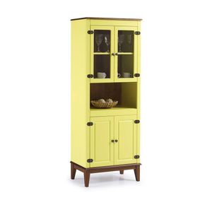 Cristaleira De Madeira Maciça 4 Portas Amarelo Lemon - Fundo Amêndoa