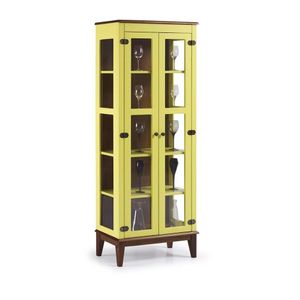 Cristaleira De Madeira Maciça 2 Portas Amarelo Lemon - Fundo Amêndoa