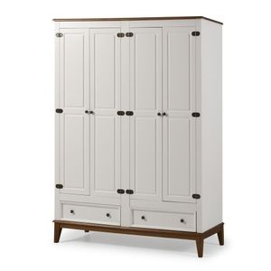 Guarda-roupa Rústico 4 Portas E 2 Gavetas - Madeira Maciça E Mdf Branco
