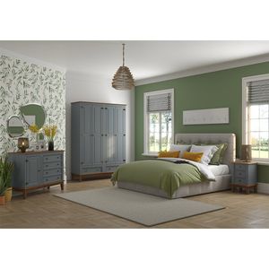 Conjunto Guarda-roupa Rústico 4 P E 2 G E Cômoda 4 G + 1 P De Madeira Maciça E Mdf Cinza