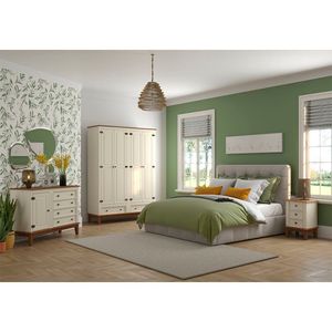 Conjunto Guarda-roupa Rústico 4 P E 2 G E Cômoda 4 G + 1 P De Madeira Maciça E Mdf Off White