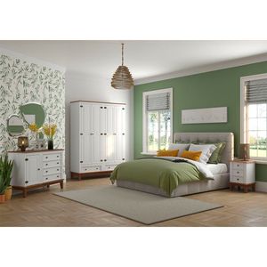 Conjunto Guarda-roupa Rústico 4 P E 2 G E Cômoda 4 G + 1 P De Madeira Maciça E Mdf Branco