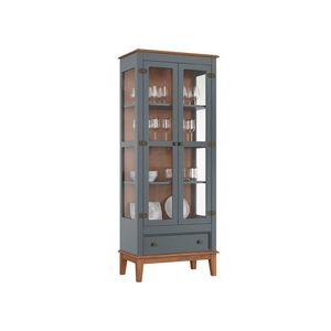 Cristaleira De Madeira Maciça 2 Portas + 1 Gaveta Cinza - Fundo Amêndoa