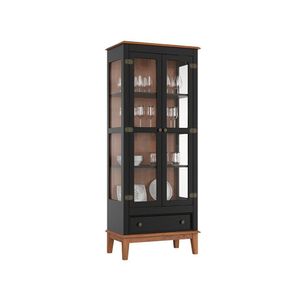 Cristaleira De Madeira Maciça 2 Portas + 1 Gaveta Preto - Fundo Amêndoa