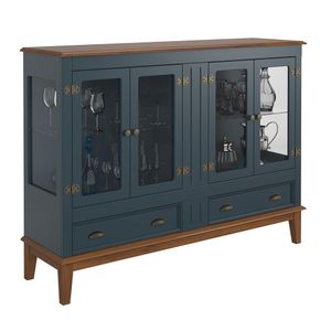 Mini Cristaleira De Madeira Maciça 4 Portas Azul Petróleo