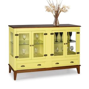 Mini Cristaleira De Madeira Maciça 4 Portas Amarelo Lemon
