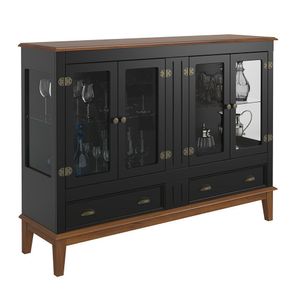Mini Cristaleira De Madeira Maciça 4 Portas Preto