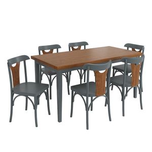 Conjunto Sala De Jantar E Cozinha Com 6 Cadeiras Y Madeira Maciça Cinza