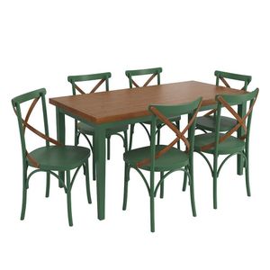 Conjunto Sala De Jantar E Cozinha Com 6 Cadeiras X Madeira Maciça Verde