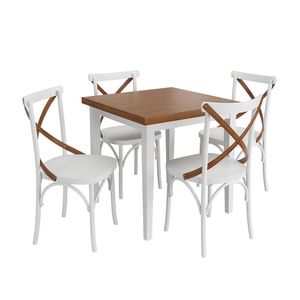 Conjunto Sala De Jantar E Cozinha Com 4 Cadeiras X Madeira Maciça Branco