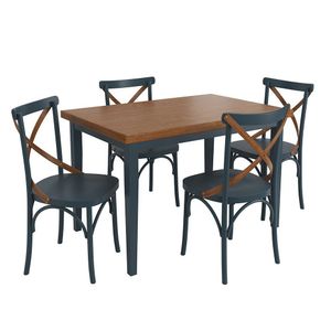 Conjunto Sala De Jantar E Cozinha Com 4 Cadeiras X Madeira Maciça Azul Petróleo