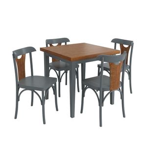 Conjunto Sala De Jantar E Cozinha Com 4 Cadeiras Y Madeira Maciça Cinza
