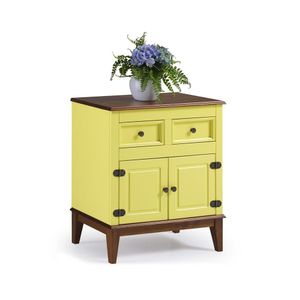 Balcão De Madeira Maciça 2 Portas E 2 Gavetas Amarelo Lemon