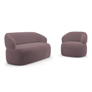Kit Poltrona Giratória E Sofá Orgânico Living Glee 02 Lugares 140cm Veludo Rosê - Desk Design