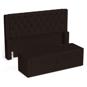 Cabeceira E Calçadeira Báu Casal Padrão Atena 140cm Capitonê Sintético Marrom - Desk Design